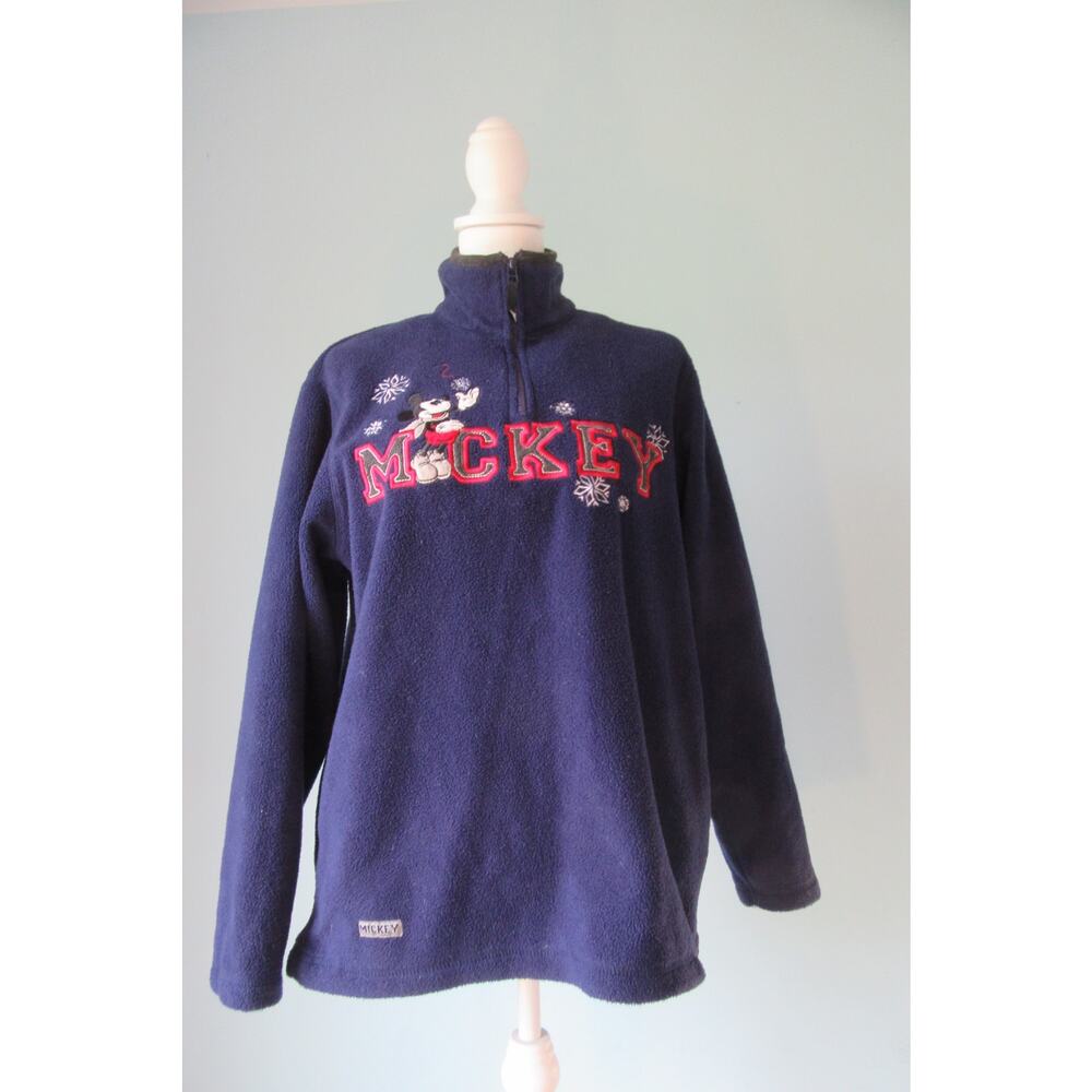 Disney Mickey Mouse 1/4 Zip Fleece Embroidered Blue Vintage Pullover Adult Small